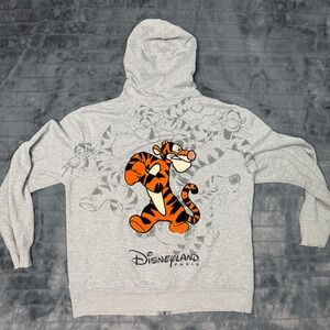 Disney Parks Tigger Full Zip Hoodie Mens Medium Gray Disneyland Paris Chenille